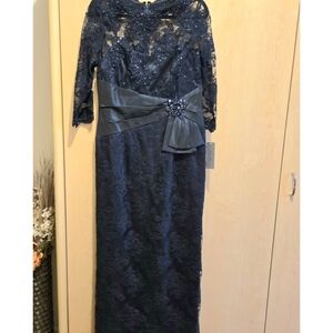 Rickie Freeman for Teri Jon Midnight Blue Lace Maxi Dress